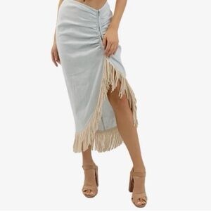 NWT - Just Be Queen Blue Linen Fringe High Waisted Skirt, Size XS